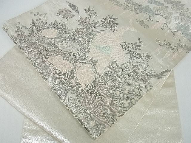 平和屋着物■六通太鼓柄袋帯 王朝飾花鳥園図 銀糸 逸品 cm2463