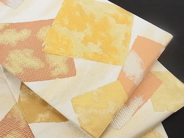 平和屋着物■六通柄袋帯 色紙重ね文 金銀糸 正絹 逸品 B-cy3469