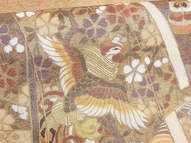 平和屋着物■太鼓柄袋帯 鳳凰花文 金彩 引箔 正絹 逸品 B-cy4515