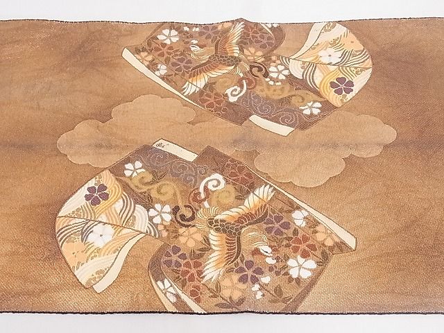 平和屋着物■太鼓柄袋帯 鳳凰花文 金彩 引箔 正絹 逸品 B-cy4515