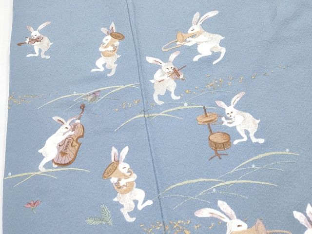 平和屋本店■極上 訪問着 総刺繍 兎 演奏 金糸 勿忘草色地 逸品 CYAA0782s4
