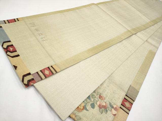 平和屋本店■極上 手織綴れ 山鹿清華 太鼓柄袋帯 花喰い鳥 金糸 逸品 CYAA0929s5