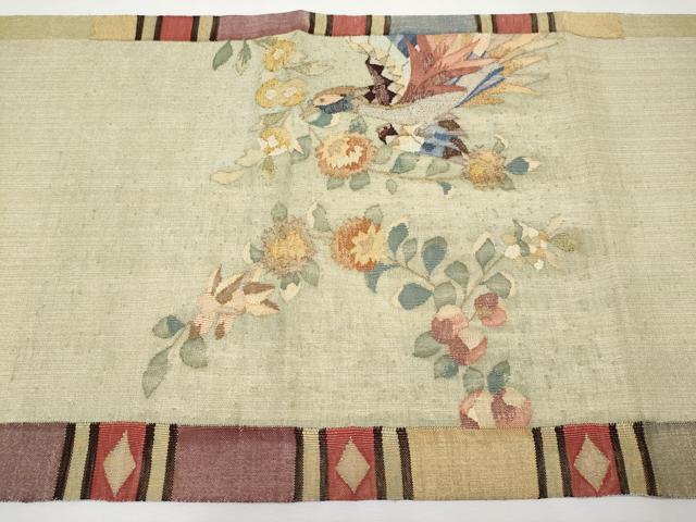 平和屋本店■極上 手織綴れ 山鹿清華 太鼓柄袋帯 花喰い鳥 金糸 逸品 CYAA0929s5