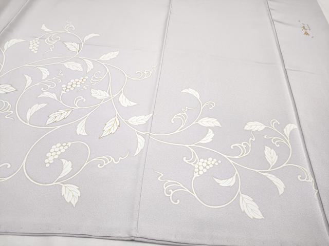 平和屋本店●極上 きもの志麻 岩下志麻ブランド 訪問着 駒刺繍 葡萄蔦の葉文 金彩 三越扱い 牡丹鼠色地 逸品 CYAA0983s5