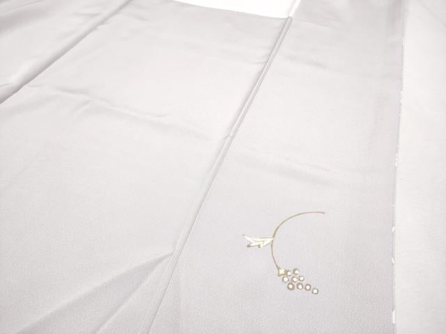 平和屋本店●極上 きもの志麻 岩下志麻ブランド 訪問着 駒刺繍 葡萄蔦の葉文 金彩 三越扱い 牡丹鼠色地 逸品 CYAA0983s5