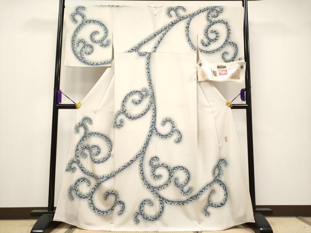 平和屋本店●極上 本加賀友禅作家 由水煌人 訪問着 唐草文 証紙付き 砂色地 逸品 CYAA1023s5