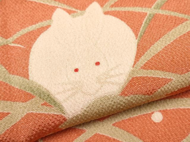 平和屋本店●極上 人形作家・ホリヒロシ 付下げ 雪芝 兎 鬼しぼ縮緬 煉瓦色地 逸品 CYAA1050s5