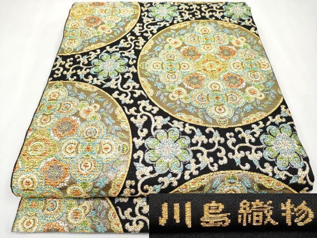 平和屋本店●極上 西陣 川島織物 六通柄 本袋帯 絵皿花文 黒地 金銀糸 三越扱い 逸品 CYAA1115s5
