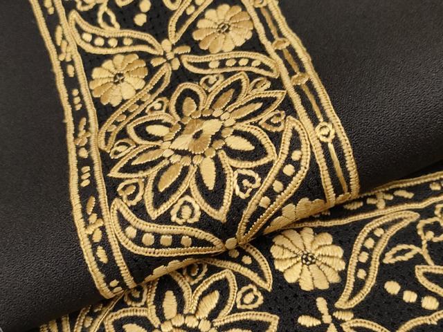 平和屋本店■極上 男性 訪問着 総刺繍 スワトウ刺繍 正倉院花文 黒焦茶色地 逸品 未使用 CYAA1218s5