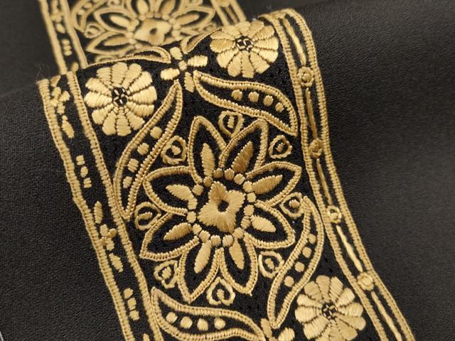 平和屋本店■極上 男性 訪問着 総刺繍 スワトウ刺繍 正倉院花文 黒焦茶色地 逸品 未使用 CYAA1218s5