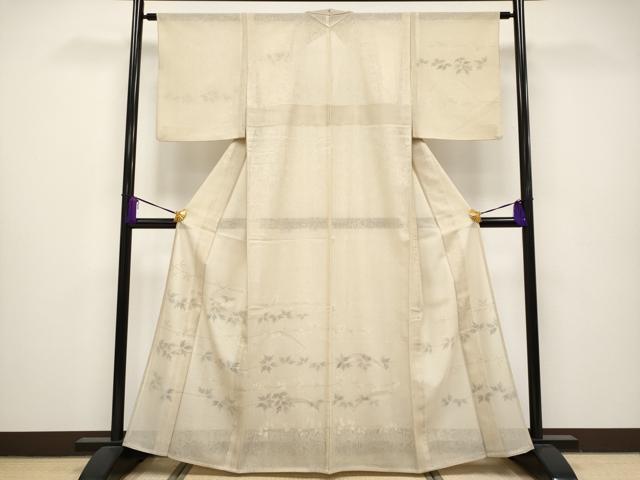 平和屋本店■極上 訪問着 無双 紗袷 紗×紗 スワトウ刺繍 枝葉文 丁子色地 逸品 CYAA1238s5