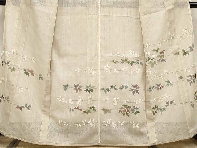 平和屋本店▽極上 訪問着 無双 紗袷 紗×紗 スワトウ刺繍 枝葉文 丁子色地 逸品 CYAA1238s5