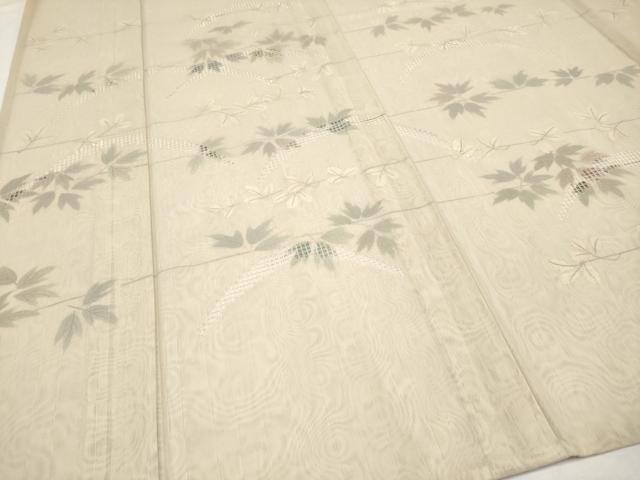 平和屋本店▽極上 訪問着 無双 紗袷 紗×紗 スワトウ刺繍 枝葉文 丁子色地 逸品 CYAA1238s5