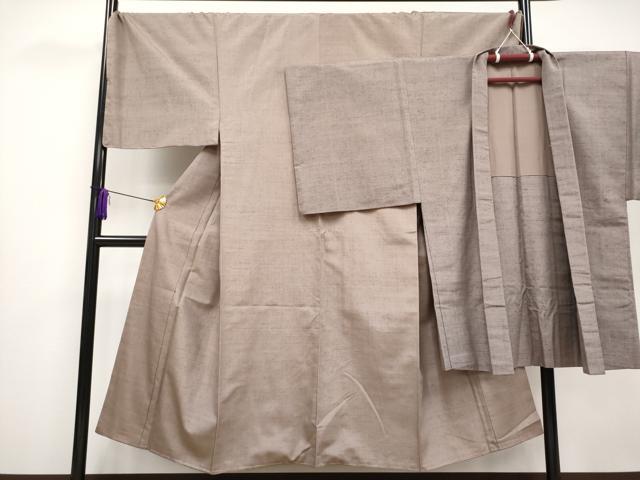 平和屋本店■極上 男性 紬 羽織セット キングサイズ 着物:白茶色 羽織:胡桃染色 逸品 未使用 CYAA1243s5