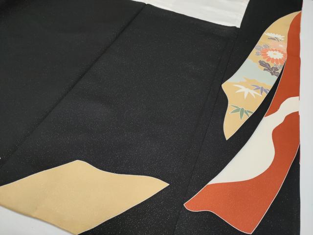 平和屋本店●極上 創業460年・千總 振袖 駒刺繍 御所車熨斗花鳥文 黒地 銀通し地 伊勢丹扱い 逸品 CYAA1253s5