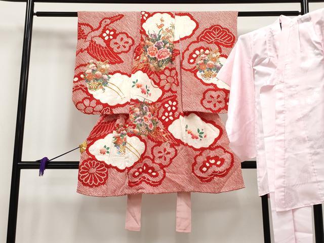 平和屋本店■極上 七五三 女の子 3歳 祝着・襦袢セット 絞り 飛鶴花車文 金彩 逸品 CYAA1297s5