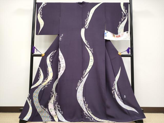 平和屋本店■極上 本加賀友禅作家 中正享子 訪問着 五輪 証紙付き 深紫色地 逸品 CYAA1305s5