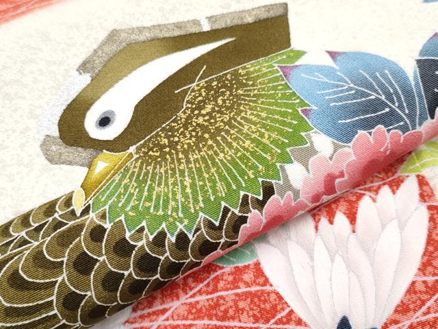 平和屋本店●極上 超大作 鴛鴦10羽 人間国宝・羽田登喜男 振袖・襦袢セット 鴛鴦草花文 たたき染 金銀彩 たとう紙・色紙付 逸品 CYAA1313s5