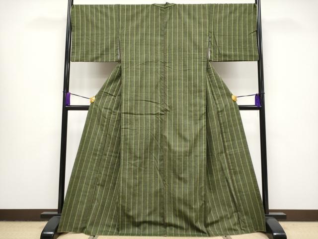 平和屋本店●極上 日本工芸会正会員 伝統工芸士 鈴木苧紡庵 重要無形文化財 紬 間道 反端付き 逸品 CYAA1322s5