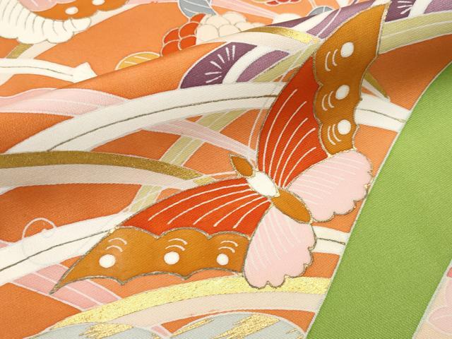 平和屋本店●極上 創業460年・千總 振袖 駒刺繍 舞蝶花丸文 金彩 青丹色 阪急百貨店扱い 紙タグ付き 逸品 CYAA1346s5