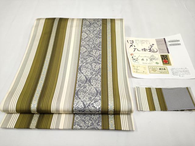 平和屋本店■極上 博多織人 黒木織物 本場筑前博多帯 両面 全通柄袋帯 はかた間道 博多金ラベル 証紙・反端付き 逸品 CYAA1396s5