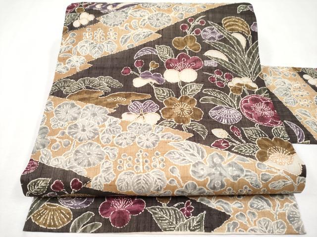 平和屋本店■極上 摺型友禅 京都 多ち花 九寸名古屋帯 生紬 松皮取の花 逸品 CYAA1404s5
