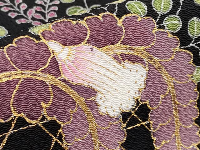 平和屋本店●極上 九寸名古屋帯 枝松藤文 黒地 金彩 鬼しぼ縮緬 逸品 未使用 CYAA1405s5