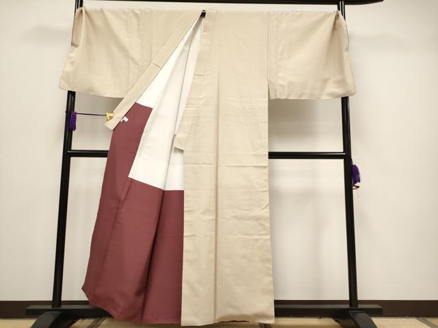 平和屋本店■極上 男性 石川県指定無形文化財 牛首紬 白山工房 手織り キングサイズ 万筋 薄香色×白 証紙付き 逸品 CYAA1476s5