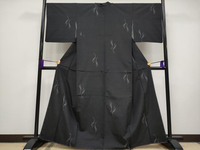 平和屋本店●極上 結城紬 100亀甲 群鶴文 黒地 証紙付き 逸品 未使用 CYAA1497s5