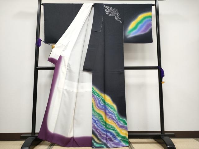 平和屋本店■極上 金彩友禅 卓越技能者・名工・和田光正監修 訪問着 京金彩 黒地 銀彩 反端付き 上代58万 逸品 未使用 CYAA1538s5
