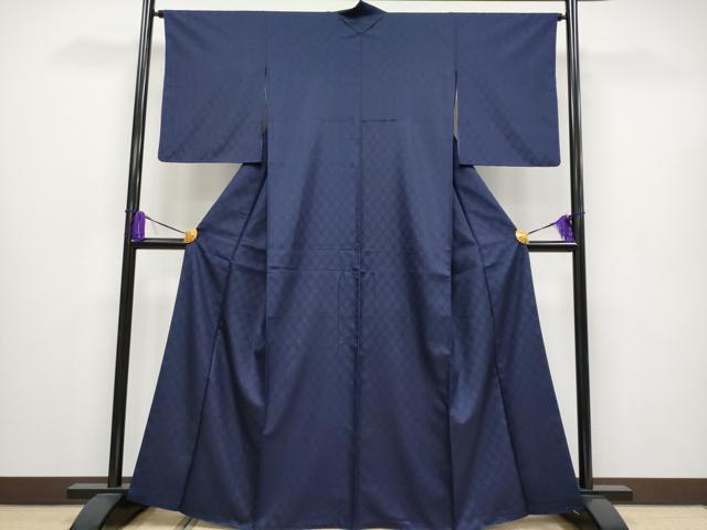 平和屋本店●極上 藍香房 天然灰汁醗酵建本藍染 小石丸 花織 小紋 菱繋ぎ 証紙付き 青褐色 逸品 CYAA1546s5