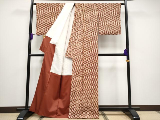 平和屋本店●極上 岩手の匠 草紫堂 南部絞り 茜染 紬 菱繋ぎ 逸品 CYAA1550s5