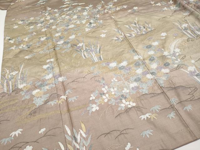 平和屋本店■極上 訪問着 本場染大島紬 総刺繍 御所解文 金糸 逸品 CYAA1551s5
