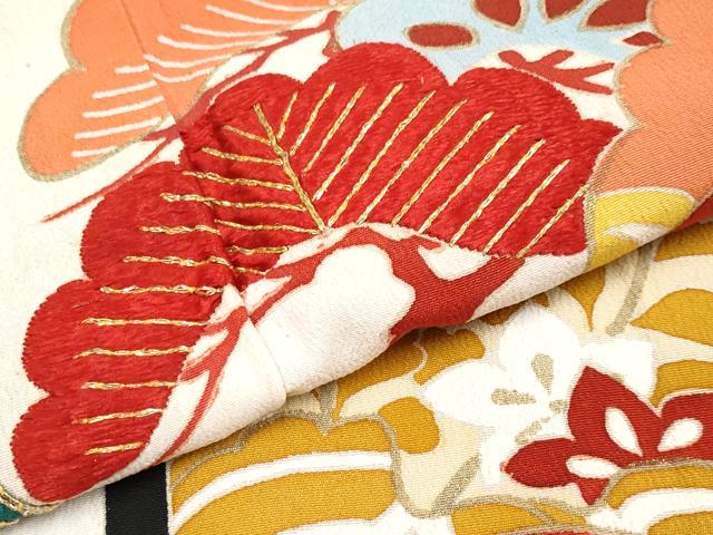 平和屋本店●極上 アンティーク 大正ロマン 振袖 駒刺繍 亀甲鏡裏文 黒地 金彩 逸品 CYAA1583s5