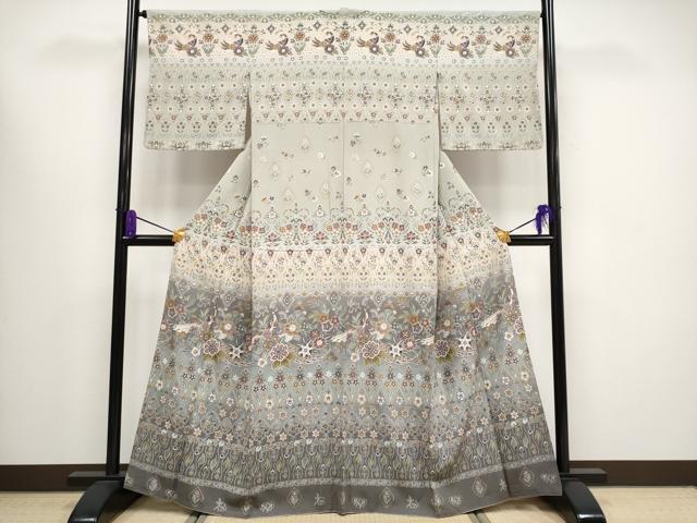 平和屋本店■極上 訪問着 孔雀更紗花文 暈し染め 金彩 逸品 CYAA1589s5
