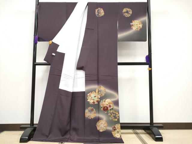 平和屋本店■極上 十日町 加賀草木友禅の第一人者 田村哲彦 訪問着 花丸文 暈し染め 滅紫色地 逸品 CYAA1597s5