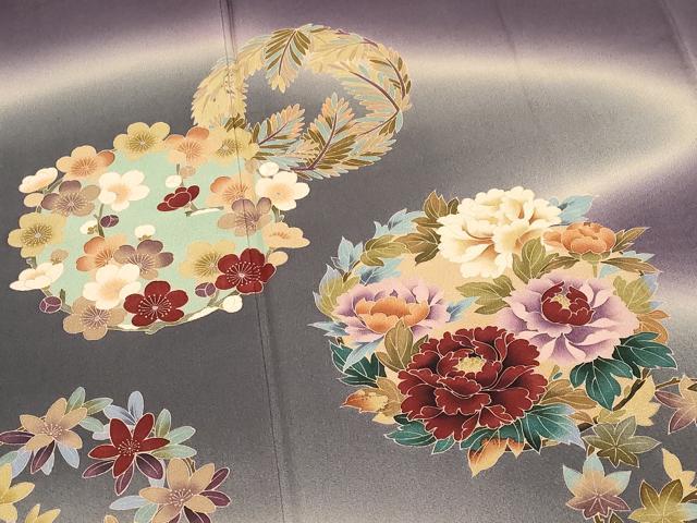 平和屋本店■極上 十日町 加賀草木友禅の第一人者 田村哲彦 訪問着 花丸文 暈し染め 滅紫色地 逸品 CYAA1597s5