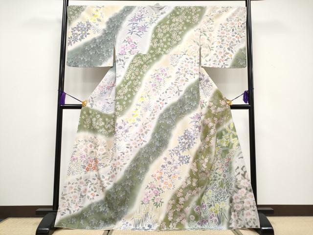 平和屋本店■極上 訪問着 手描き 草花文 暈し染め 逸品 未使用 CYAA1605s5