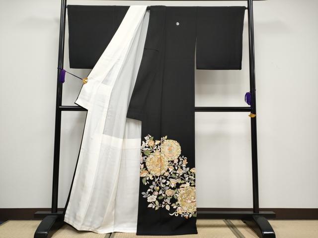 平和屋本店■極上 創業460年・千總 黒留袖・長襦袢セット 駒刺繍 花鳥唐草絵皿文 金彩 高島屋扱い 逸品 CYAA1618s5