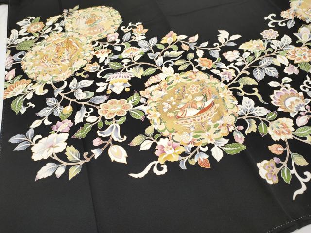 平和屋本店■極上 創業460年・千總 黒留袖・長襦袢セット 駒刺繍 花鳥唐草絵皿文 金彩 高島屋扱い 逸品 CYAA1618s5