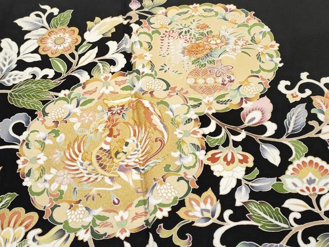 平和屋本店■極上 創業460年・千總 黒留袖・長襦袢セット 駒刺繍 花鳥唐草絵皿文 金彩 高島屋扱い 逸品 CYAA1618s5