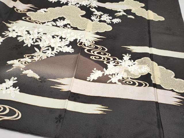 平和屋本店■極上 中国三大刺繍 スワトウ刺繍 訪問着 駒刺繍 雲取り光琳枝花文 金彩 檳榔子染色地 逸品 CYAA1637s5