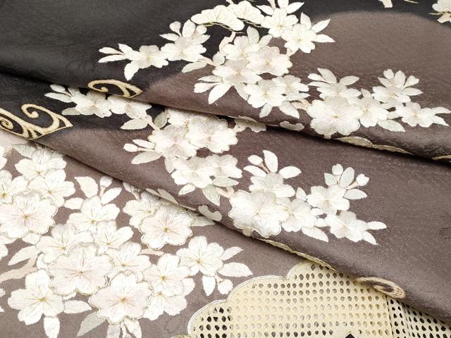 平和屋本店■極上 中国三大刺繍 スワトウ刺繍 訪問着 駒刺繍 雲取り光琳枝花文 金彩 檳榔子染色地 逸品 CYAA1637s5