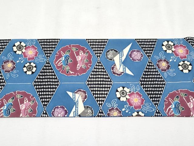 平和屋本店●希少 城間栄喜 琉球紅型 塩瀬 九寸名古屋帯 亀甲雪輪花文 逸品 CYAA1674s5