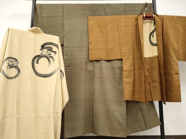 平和屋本店■極上 男性 紬・羽織・長襦袢セット 着物:利休茶色 羽織:狐色 逸品 CYAA1728s5
