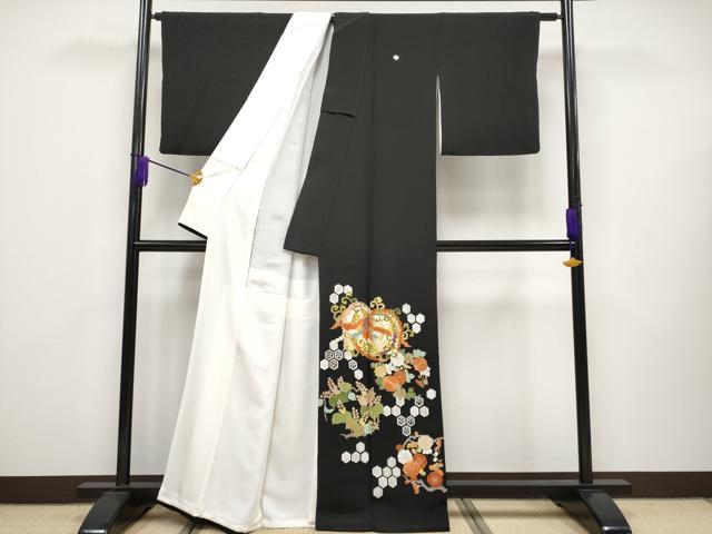 平和屋本店■極上 創業460年・千總 黒留袖 駒刺繍 鳳凰花丸文 金彩 逸品 CYAA1747s5