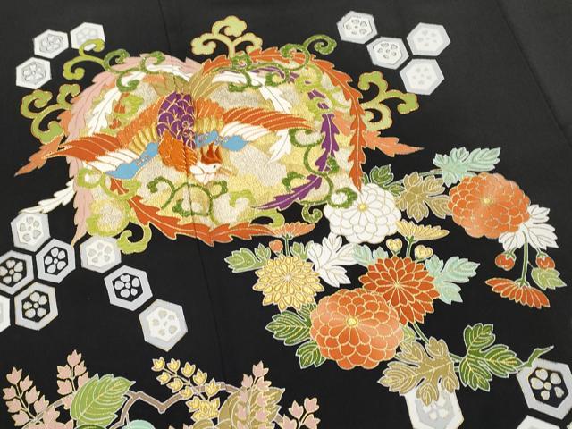 平和屋本店■極上 創業460年・千總 黒留袖 駒刺繍 鳳凰花丸文 金彩 逸品 CYAA1747s5