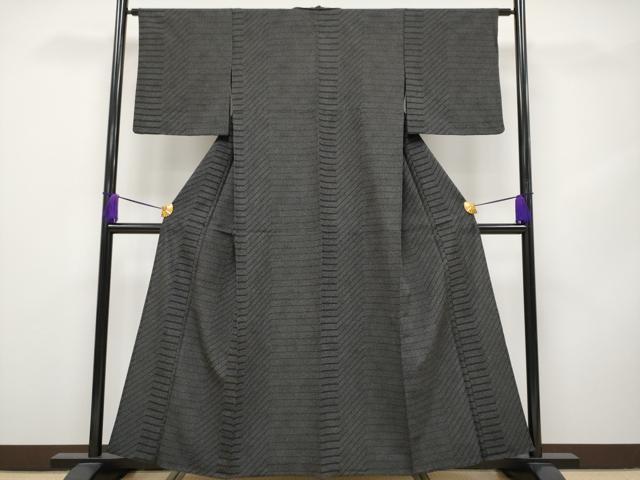 平和屋本店■極上 洗える最高級着物 <英>はなぶさ謹製 小紋 単衣 横段文 黒地 たとう紙付き CYAA1748s5