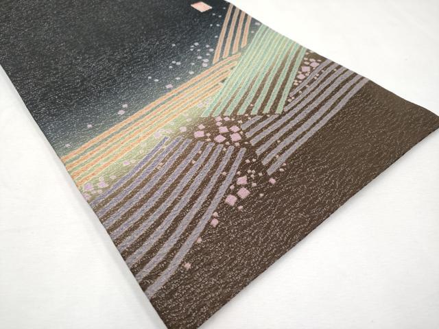 平和屋本店●極上 十日町 名門 滝泰謹製 太鼓柄袋帯 相良刺繍 舞花文 黒地 銀通し地 逸品 CYAA1791s5