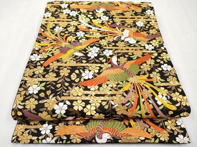 平和屋本店●極上 西陣 河合美術織物謹製 六通柄袋帯 唐織 鳳凰エ霞花文 黒地 金糸 逸品 CYAA1821s5